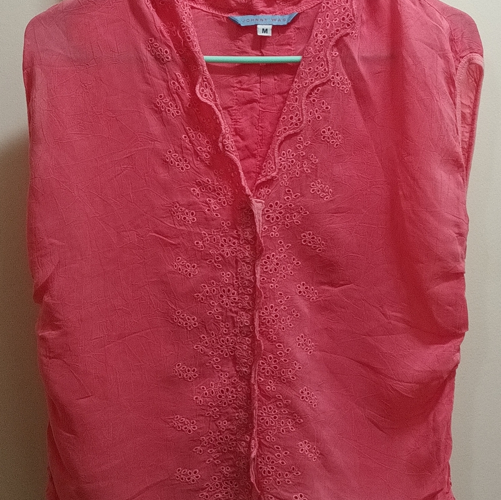 Johnny Was Women's Pink Embroidered Top